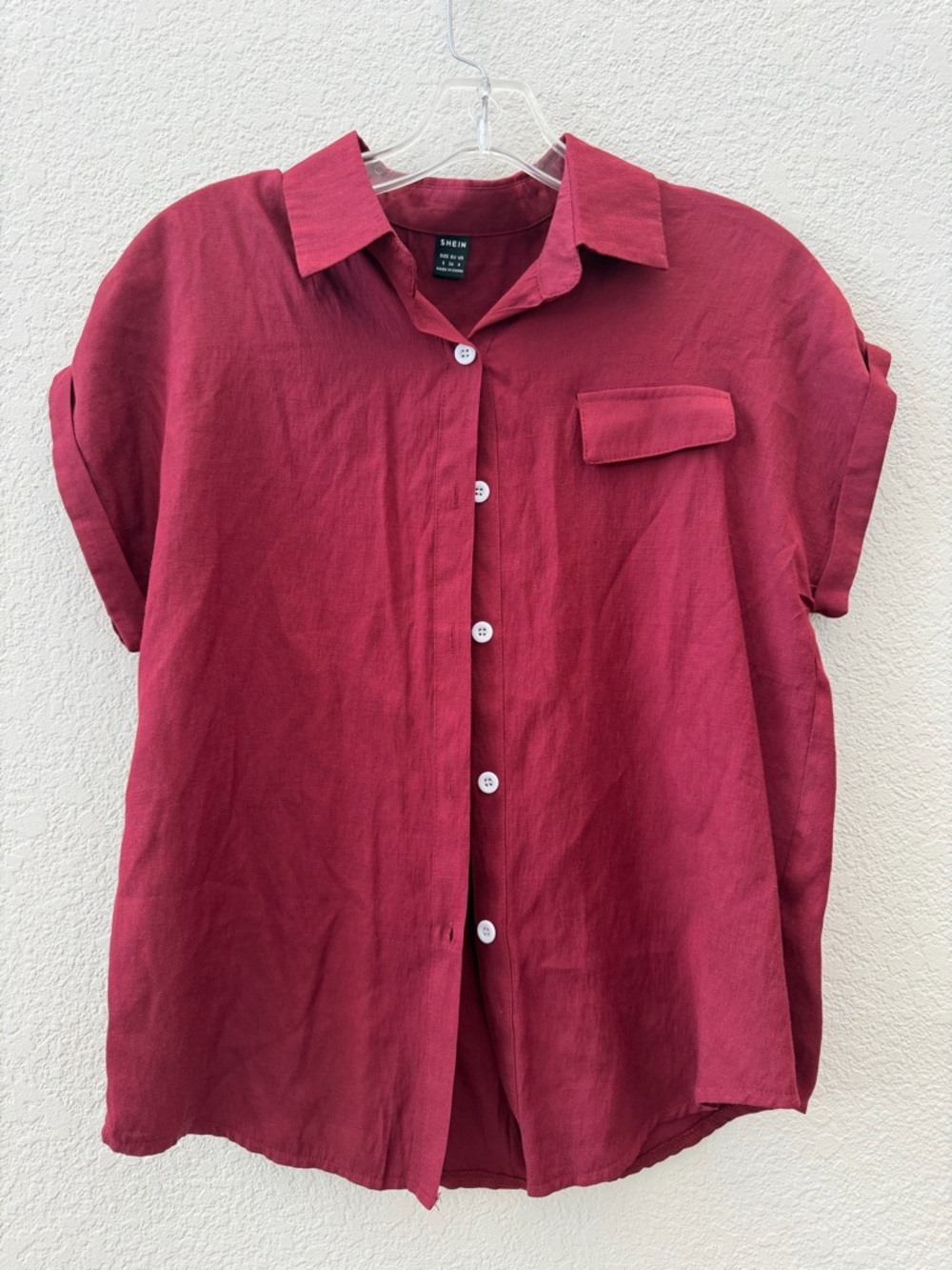 SHEIN Crimson Button-Front Collared Shirt
